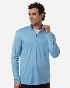 AllPro 41870 Men’s Pro-Lock Performance Quarter-Zip Pullover – Carolina Blue (on model)