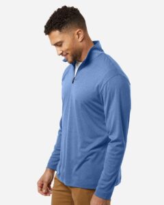 AllPro 41870 Men’s Pro-Lock Performance Quarter-Zip Pullover – Heather Royal (on model side)