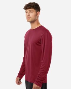 AllPro 48400 Unisex Pro-Lock Performance Long Sleeve T-Shirt – Cardinal (on model side)