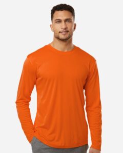 AllPro 48400 Unisex Pro-Lock Performance Long Sleeve T-Shirt – Deep Orange (on model)