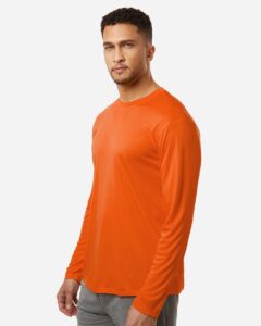 AllPro 48400 Unisex Pro-Lock Performance Long Sleeve T-Shirt – Deep Orange (on model side)