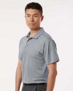 AllPro 41800T Men’s Tall Pro-Lock Performance Polo – Heather Steel (on model side)