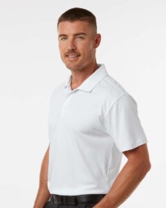 AllPro 41800T Men’s Tall Pro-Lock Performance Polo – White (on model side)