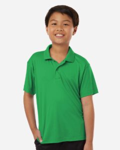AllPro 41800Y Youth Pro-Lock Performance Polo – Kelly Green (on model)