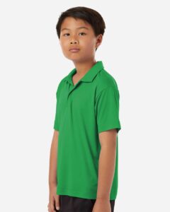 AllPro 41800Y Youth Pro-Lock Performance Polo – Kelly Green (on model side)