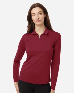 AllPro 41870L Women’s Pro-Lock Performance Quarter-Zip Pullover – Cardinal (on model)