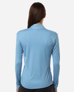 AllPro 41870L Women’s Pro-Lock Performance Quarter-Zip Pullover – Carolina Blue (on model back)