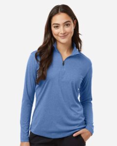 AllPro 41870L Women’s Pro-Lock Performance Quarter-Zip Pullover – Heather Royal (on model)