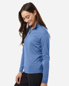 AllPro 41870L Women’s Pro-Lock Performance Quarter-Zip Pullover – Heather Royal (on model side)