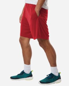 AllPro 48SH0 Men’s Pro-Lock Performance 7″ Shorts with Pockets – Red (on model side)