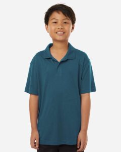 AllPro 41800Y Youth Pro-Lock Performance Polo – Atlantic Blue (on model)