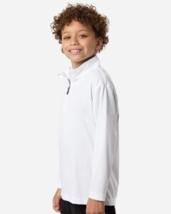AllPro 41870Y Youth Pro-Lock Performance Quarter-Zip Pullover – White (on model side)