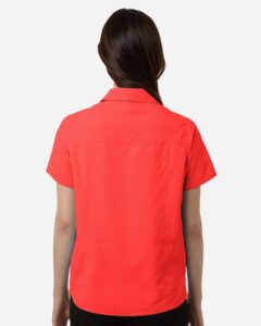 CORE365 CE520W Women’s UltraUVP Shoreline Short Sleeve Staff Shirt – Marina Red (on model back)