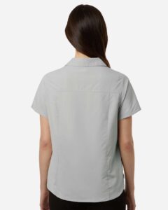 CORE365 CE520W Women’s UltraUVP Shoreline Short Sleeve Staff Shirt – Platinum (on model back)