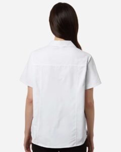 CORE365 CE520W Women’s UltraUVP Shoreline Short Sleeve Staff Shirt – White (on model back)
