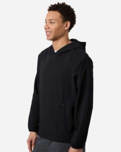 CORE365 CE520L Men’s UltraUVP Shoreline Long Sleeve Hooded Pullover – Black (on model side)