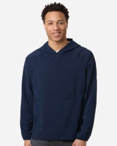 CORE365 CE520L Men’s UltraUVP Shoreline Long Sleeve Hooded Pullover – Classic Navy (on model)