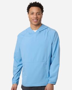 CORE365 CE520L Men’s UltraUVP Shoreline Long Sleeve Hooded Pullover – Columbia Blue (on model)