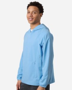 CORE365 CE520L Men’s UltraUVP Shoreline Long Sleeve Hooded Pullover – Columbia Blue (on model side)
