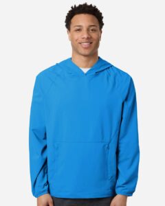 CORE365 CE520L Men’s UltraUVP Shoreline Long Sleeve Hooded Pullover – Electric Blue (on model)