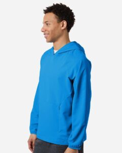 CORE365 CE520L Men’s UltraUVP Shoreline Long Sleeve Hooded Pullover – Electric Blue (on model side)