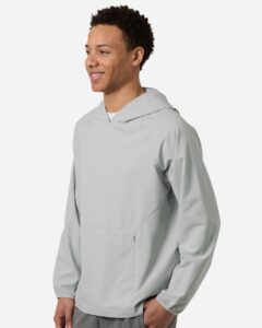 CORE365 CE520L Men’s UltraUVP Shoreline Long Sleeve Hooded Pullover – Platinum (on model side)