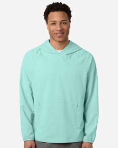 CORE365 CE520L Men’s UltraUVP Shoreline Long Sleeve Hooded Pullover – Sea Glass (on model)