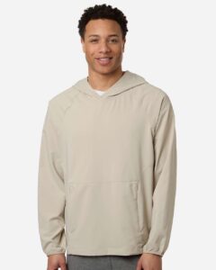 CORE365 CE520L Men’s UltraUVP Shoreline Long Sleeve Hooded Pullover – Stone (on model)