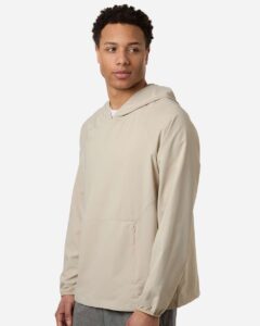 CORE365 CE520L Men’s UltraUVP Shoreline Long Sleeve Hooded Pullover – Stone (on model side)