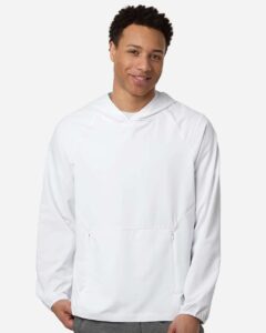 CORE365 CE520L Men’s UltraUVP Shoreline Long Sleeve Hooded Pullover – White (on model)