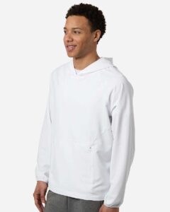 CORE365 CE520L Men’s UltraUVP Shoreline Long Sleeve Hooded Pullover – White (on model side)