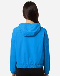 CORE365 CE520LW Women’s UltraUVP Shoreline Long Sleeve Hooded Pullover – Electric Blue (on model back)