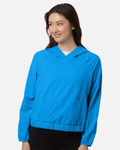 CORE365 CE520LW Women’s UltraUVP Shoreline Long Sleeve Hooded Pullover – Electric Blue (on model)