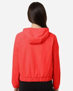 CORE365 CE520LW Women’s UltraUVP Shoreline Long Sleeve Hooded Pullover – Marina Red (on model back)