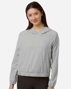 CORE365 CE520LW Women’s UltraUVP Shoreline Long Sleeve Hooded Pullover – Platinum (on model)