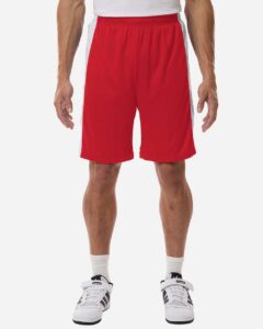 Team 365 TT115B Unisex Zone Performance Reversible Shorts – Sport Red/ White (on model)