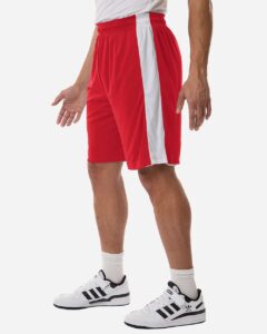 Team 365 TT115B Unisex Zone Performance Reversible Shorts – Sport Red/ White (on model side)