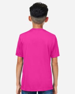 CORE365 CE10Y Youth Capital Performance T-Shirt – Bright Magenta (on model back)