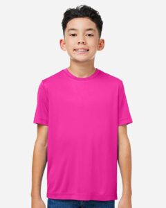 CORE365 CE10Y Youth Capital Performance T-Shirt – Bright Magenta (on model)