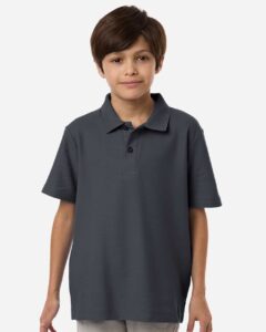 CORE365 CE106Y Youth Resolve CVC Performance Pique Polo – Carbon (on model)