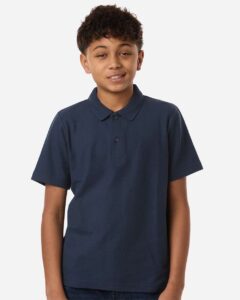 CORE365 CE106Y Youth Resolve CVC Performance Pique Polo – Classic Navy (on model)