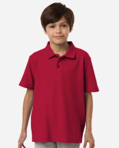 CORE365 CE106Y Youth Resolve CVC Performance Pique Polo – Classic Red (on model)