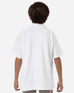 CORE365 CE106Y Youth Resolve CVC Performance Pique Polo – White (on model back)