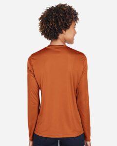 Team 365 TT11WL Women’s Zone Performance Long Sleeve T-Shirt – Sport Burnt Orange (on model back)