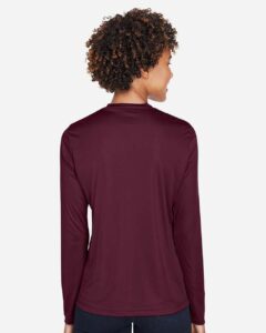 Team 365 TT11WL Women’s Zone Performance Long Sleeve T-Shirt – Sport Dark Maroon (on model back)