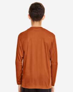 Team 365 TT11YL Youth Zone Performance Long Sleeve T-Shirt – Sport Burnt Orange (on model back)