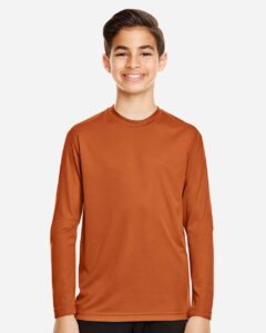 Team 365 TT11YL Youth Zone Performance Long Sleeve T-Shirt – Sport Burnt Orange (on model)