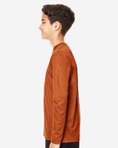 Team 365 TT11YL Youth Zone Performance Long Sleeve T-Shirt – Sport Burnt Orange (on model side)