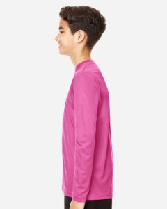 Team 365 TT11YL Youth Zone Performance Long Sleeve T-Shirt – Sport Charity Pink (on model side)