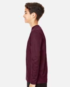 Team 365 TT11YL Youth Zone Performance Long Sleeve T-Shirt – Sport Dark Maroon (on model side)